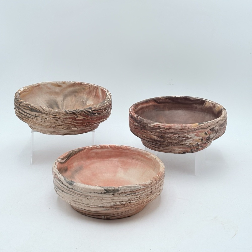 Comanche Pottery‎ Artist R.A. Signed Swirl Stoneware Bowls Planters Lot 3